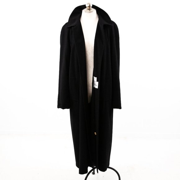 Vintage 80s 90s 12 Cashmere Wool Long Overcoat Black - Picture 2 of 11